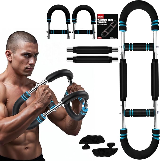 Real ROGUEFIST blue twister arm trainer with silicone gym grip pads
